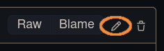 A screenshot of the Github edit bar. The pencil button is indicated by an ellipse.